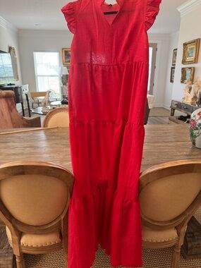 Red Women's Tiered Maxi Skirt